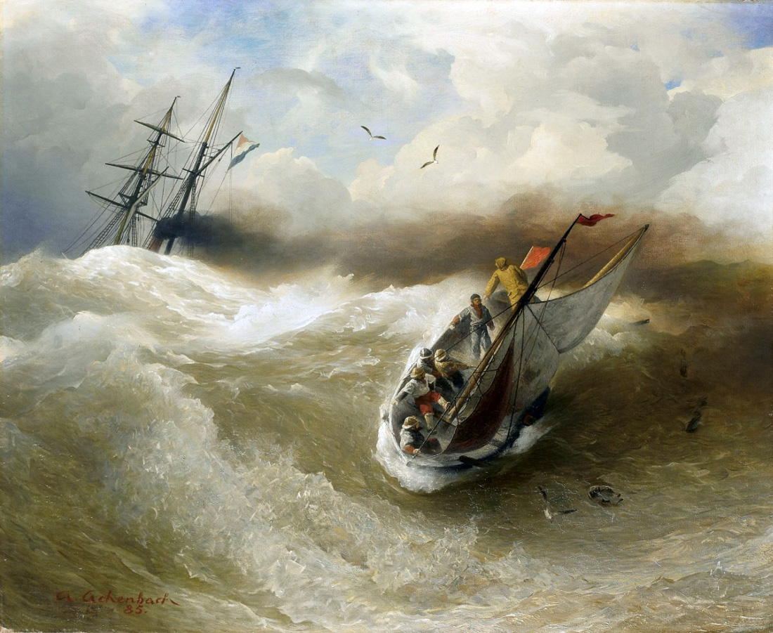 boats in stormy sea